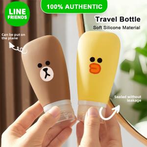 100% Authentic Line Friends Travel Bottle with Lid Food-grade Silicone Material Portable Push-type Recyclable LFB346