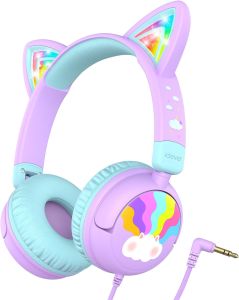 iClever HS25 Kids Headphones Cat Ear LED Light Up 85dBA Safe Volume Stereo Sound Toddler Headphones