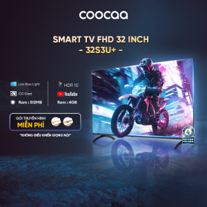 Tivi 32 inch Giá Rẻ SMART TV HD Coocaa 32 inch 32S3U+ HD - tivi giá rẻ - CC Cast Dolby audio Youtube Hệ điều hành OS Coolita 3.0 - Tặng 1 Năm ClipTV FPT 12 tháng gói family + 6 tháng VOD 4K