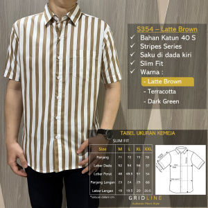 [GRIDLINE S354 Stripes Series] Kemeja Pria Lengan Pendek Slimfit Katun 40s Premium Keren Simpel Adem M-XXL