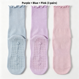 Womens Yoga Socks Non-Slip Soft Breathable Elastic Fit Ruffle Cuff 7 Colors
