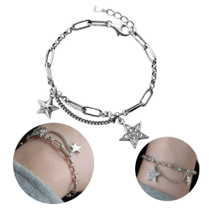Ins Cold Wind Hip-hop Trend Simple Bracelet Shiny Star Copper Bracelet Pentagram Cool Girl Temperament Fashion