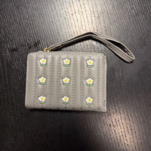 Korean embroidered flower coin purse square zipper womens wallet PU leather short wallet