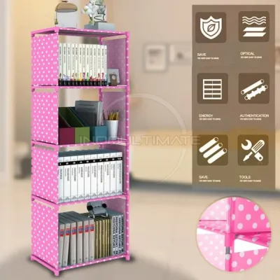 Rak Portable Serbaguna 5 Susun 4 Ruang / Rak Buku Multifungsi - Warna PINK DOTS