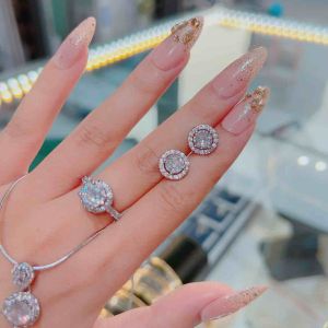 Set bộ dây chuyền bông tai vòng tay xi bạch kim siêu sáng