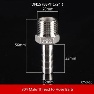 SPORT PR 1Pcs Connector Adapter Pipe Joint 304 Stainless Steel Male Thread Hose Connector  1/8" 3/8" 1/2" 1/4" Pipe Fitting for PU PE Tube