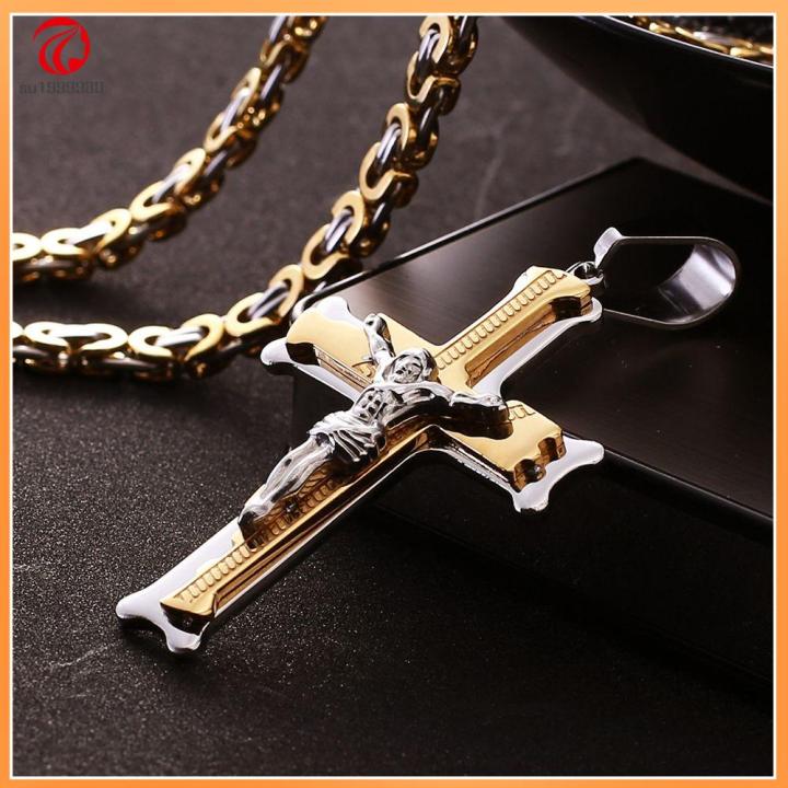 【COD&Ready Stock】Men Stainless Steel Cross Necklace Chain Gold Filled Jesus  Pendant Hip Hop Punk Jewelry Lazada PH