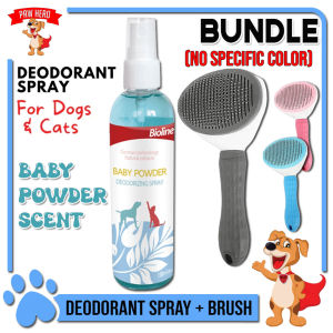 (BUNDLE) PAW HERO Bioline Deodorant Freshing Spray Pet Perfume 118ml (Baby Powder) WITH Dog Comb Brush (Random Color)