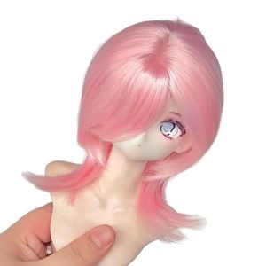 FEELDG Màu hồng ngọt ngào. Tóc giả cho búp bê BJD. Có thể điều chỉnh kiểu dáng. Tỉ lệ 1/3 1/4 1/6. Tóc giả đuôi sói Phong cách Phụ kiện tự làm để trang trí Tóc giả búp bê ngắn Dành cho búp bê BJD.