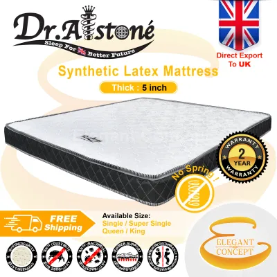(Edition Export to UK) Dr.Alstone Synthetic Latex 10inch / 8 inches / 5 inch Mattress Tilam (Single/Super Single/Queen/King) | Cooling Top Charcoal Fabric Side | No Springs Mattresses | High Quality Synthetic Latex ( 2 Years Limited Warranty )