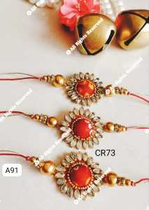 Premium Floral Designer Rakhi with Pearl & Gold Finish | Elegant Stone Work Raksha Bandhan Thread for Brother | Traditional Pooja Gift Rakhi