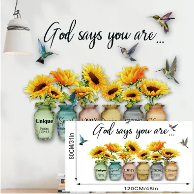 Sunflower%20Wall%20Stickers%20with%20Hummingbirds%20&%20Inspirational%20Quotes%20%E2%80%93%20%E2%80%9CGod%20Says%20You%20Are%E2%80%A6%E2%80%9D%20Design,%20Bible%20Verse%20on%20Mason%20Jars,%20Removable%20Vinyl%20Wall%20Decals%20for%20Bedroom,%20Nursery,%20Office%20or%20Living%20Room%20Home%20Decoration%20-%20Image%202