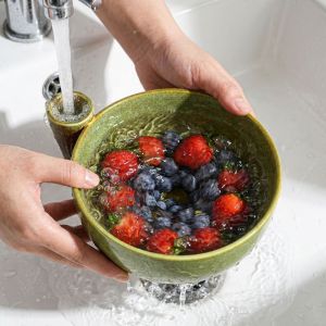ZENGD Ceramic Automatic Fruit Washing Bowl Large Capacity Quick Drain Dynamic Vortex Fruit Cleaning Bowl Practical Central Flow Guide Berry Strainer Basket Home Kitchen