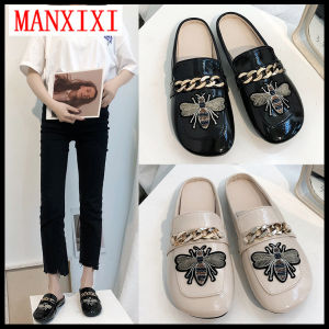 MANXIXI Brand Korean Version Slippers Fashion Beautiful INS Street Style Bee Pattern Shoes Big Size Flat Mules Sandals For Women (Size 34-42)