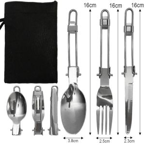 3pcs/set Stainless Steel Fold Cutlery Set Portable Spoon Fork Knife Tableware for Camping Tourist Picnic Cooking Flatware