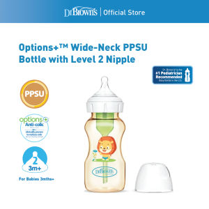 Dr. Brown’s™ Anti-Colic Options+™ Wide-Neck PPSU Baby Milk Bottle with Level 2 Teat (Lion Design)