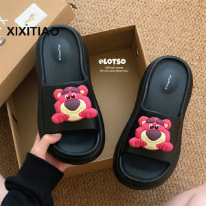 XIXITIAO Sweet Cartoon Strawberry Bear Summer Cute Slippers Platform Height Increasing Casual Womens Girls Heart Slippers