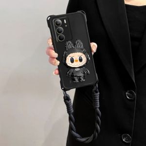 New Casing Realme 14X Realme C75x C75 C71 NFC 4G 5G Cool Fashion Cartoon 3D Labubu Mirror Stand Four Corners Super Protect Phone Case with Lanyard 2025
