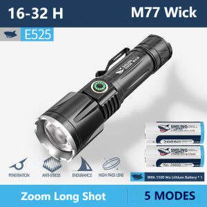 Smiling Shark Original Flashlight torch Light Powerful E525 Super Bright flash light Camping Light USB-Rechargeable Zoomable-Emergency-Outdoor Fishing Climbing