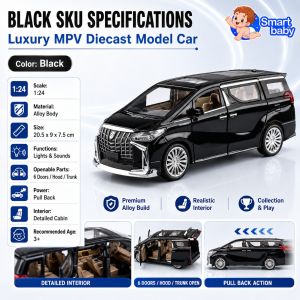 1:24 TOYOTA ALPHARD VELLFIRE 2021 Mona Lisa MPV Car Models Alloy Diecast Toy Vehicle Doors Openable