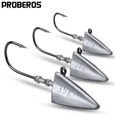 PROBEROS 5pcs Triangle Head Hooks 7g 10g 15g 21g 28g 35g Jig Head Casting Fishing Hooks Soft Worm Lure Jigging Hooks Barbed Fishhooks for Toman Fishing Accessories JIG013