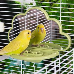 EQUOMT Sturdy Bird Mirror With Perch Save Space with Feeding Box Bird Perch Stand Multifunctional Clouds Shape Parrots Feeders for Bird Cage
