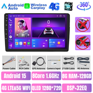 ชุดหัวรถระบบแอนดรอยด์15 8คอร์พัดลมทำความเย็น8กรัม + 128กรัม2DIN 9นิ้ว/10นิ้วเครื่องเล่นแอนดรอยด์วิทยุติดรถยนต์หน้าจอสัมผัส QLED