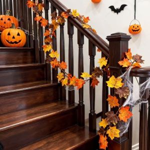 YOUYO 2 Meters Artificial Maple Leaf Garland Hanging Vine DIY Craft Fake Plants Leaf Vines Front Door Flexible Autumn Decor Vine Garland Home Decor