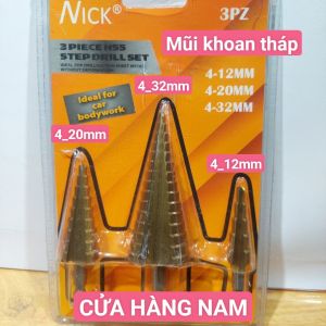 Mũi khoan tháp chuôi lục giác tuỳ chọn kích thước 4-124-204-32 Chất liệu HSS 4241 phủ Titanium gia cường giảm nhiệt ma sát Khoan được gỗ nhựa nhôm đồng sắt đến inox Chuôi lục giác H1/4 phù hợp với rất nhiều loại máy khoan phổ biến- Cửa Hàng Nam