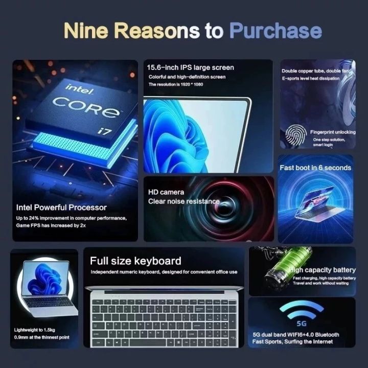Portable i7 Laptop Computer PC Gamer Windows 11 Intel Core i7 8500Y 15. ...