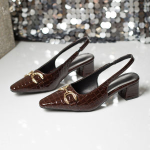 [Free Shipping] 2025 New Womens Retro Summer Pointed-Toe Open-Back Chunky Heel High-Heeled Sandals to Match with Skirts
