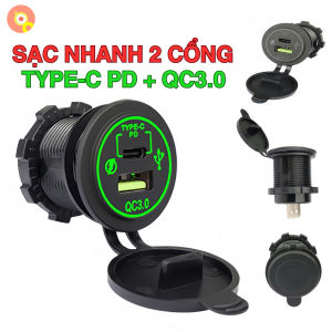 Tẩu Sạc Nhanh Cho Ô Tô Xe Máy A93 - 2 Cổng Sạc USB Và Type-C Có Nắp Chống Nước Nhỏ Gọn An Toàn