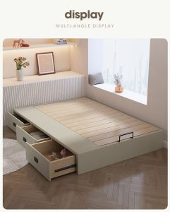 Solid wood bed  drawer side open storage storage high  bed modern simple small apartment bed tatami