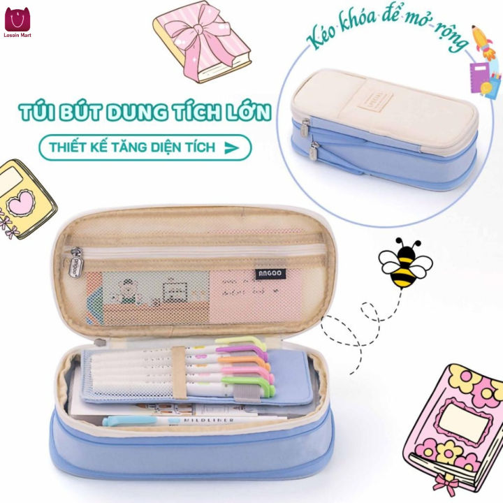 Hộp đựng bút chì dung tích lớn, cặp sách vải Hàn Quốc đơn giản, nhiều ...