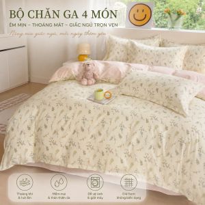 Có Sẵn | Freeship | Bộ Ga Giường 4 Món Hoa Lá Vintage Nhẹ Nhàng | Giao Nhanh | Thêm Vào Giỏ Giảm Thêm