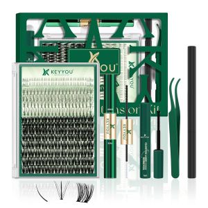 KEYYOU Lash Extension Kit Mixed 5-16mm Eyelash Extension Kit with Bottom Lashes Multi-Type Lash Clusters with Bond and Seal Applicator and Remover DIY at Home