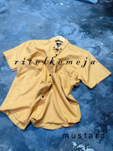 kemeja polos pria lengan pendek mustard premium motif polos casual