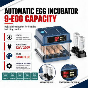 Egg Incubator 9/12/24/48/64/100/130 Eggs Fully Automatic Egg Incubator Intelligent Digital Hatcher Brooder with Temperature Control and Auto Turning for Hatching Chicken Duck Goose Quail Birds Incubators for Farm