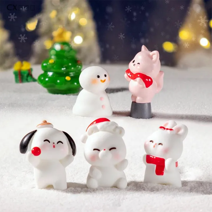 CX🎄💓💥 Kawaii phim hoạt hình thu nhỏ bức tượng nhựa Giáng sinh động vật ...