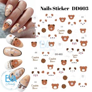 Sticker Dán Móng Tay 3D Dạng Decal Dán Chống Nước Hoạ Tiết Thỏ Trắng Và Hoa Nhỏ Bunny Patterns And Floral TH0797