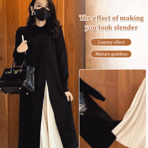 bungee Dress Womens Knitted Sweater Jacket Split Round Neck Temperament Umbrella Dress Pleated Dresses