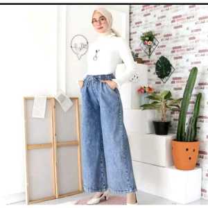 Kulot Jeans Celana Wanita Tali Serut Celana Muslim Perempuan