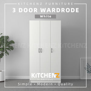 (FREE SHIPPING WITHIN KLANG VALLEY) Homez 3 Door Wardrobe Solid Board HMZ-WD-DT-6001 with 6 Shelves - 3 ft Almari Baju