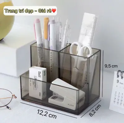 Ống cắm bút trong suốt để bàn trang trí đẹp xinh đựng đồ dùng học sinh makeup nhiều ngăn tặng quà rẻ