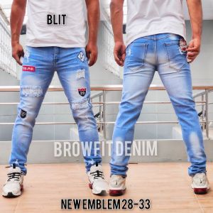 Celana Jeans Pria Terbaru Emblem - Celana Pria Terbaru Sobek sobek - Celana Jeans Pria Terbaru - Celana Bikers Pria Slim Fit