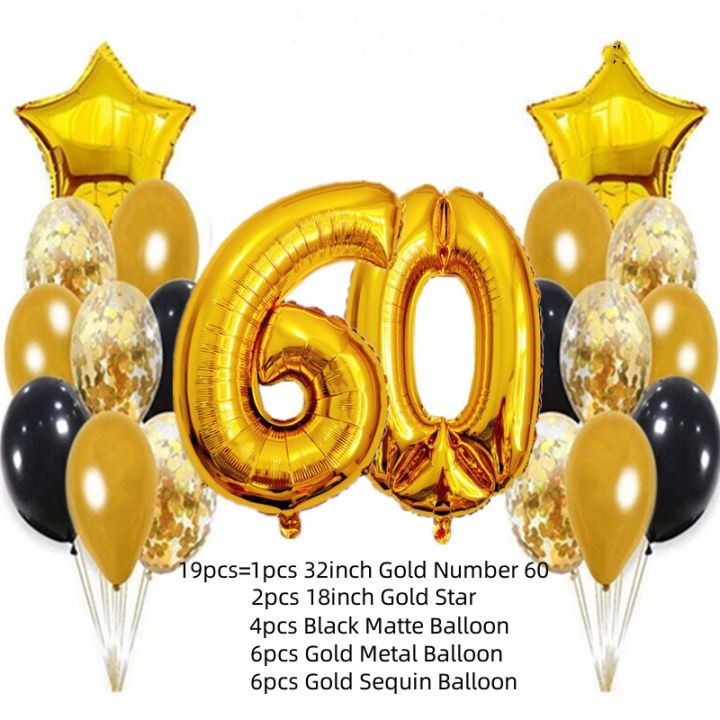 19pcs Black Gold Confetti Sequins Balloon Set 60th 70th Birthday Party ...