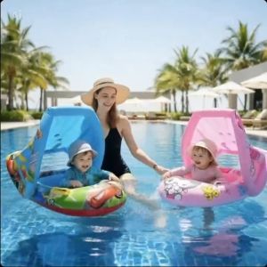 MOMO Kuromi Style Baby Pool Float with Sunshade Canopy Inflatable Swimming Ring for Kids Cute Purple Cartoon Character Swim Boat with Handle & Safety Seat Salbabida for Toddler Baby Summer Outdoor Water Play Gift for Girls