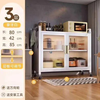 Kitchen Rack Dining Side Storage Cabinet Double Door Heightened Floor Multi-layer Microwave Oven Pot Storage Cabinet