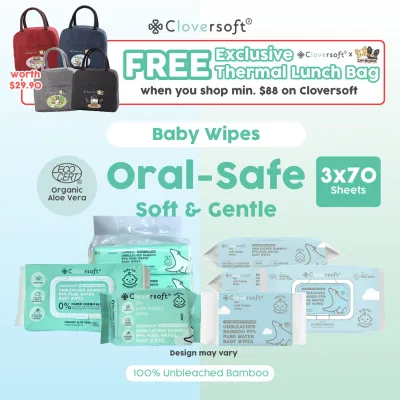 Cloversoft Unbleached Bamboo Organic Pure Water Baby Wipes 3 x 70 Sheets