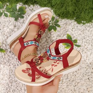 Plus Size Bohemian Peep-Toe Wedge Sandals Thick-Soled Sandals Roman Sandals WomenS Sandals